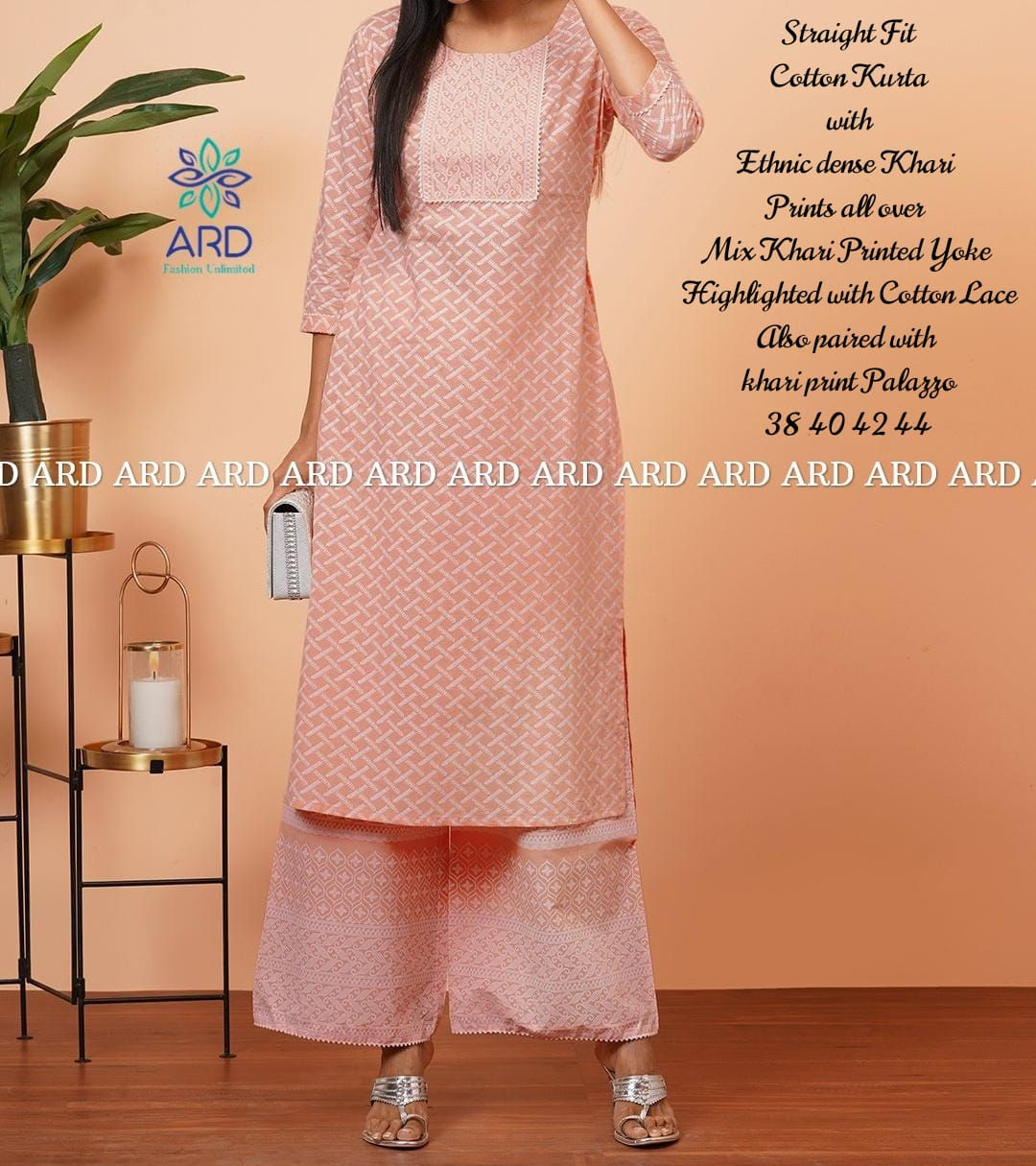 Straight Fit Cotton Kurta with palazzo