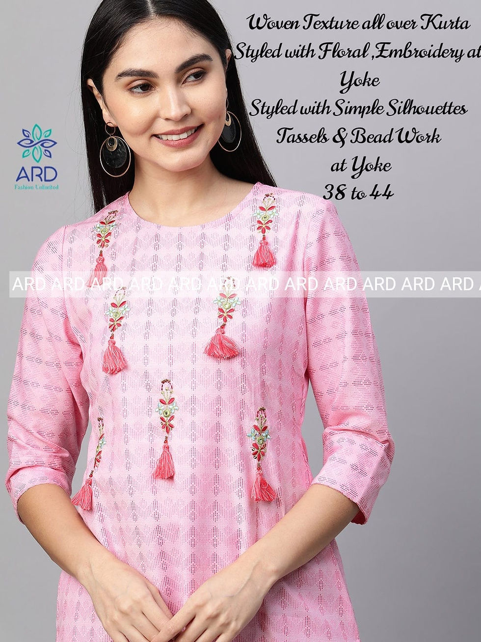 Thumbnail: Floral ,Embroidery Pink kurta