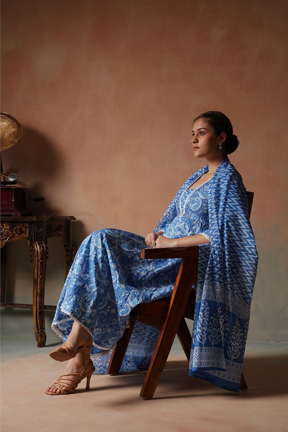 Thumbnail: Cotton Hand Block Print Anarkali Suit Set for Women with Dupatta 