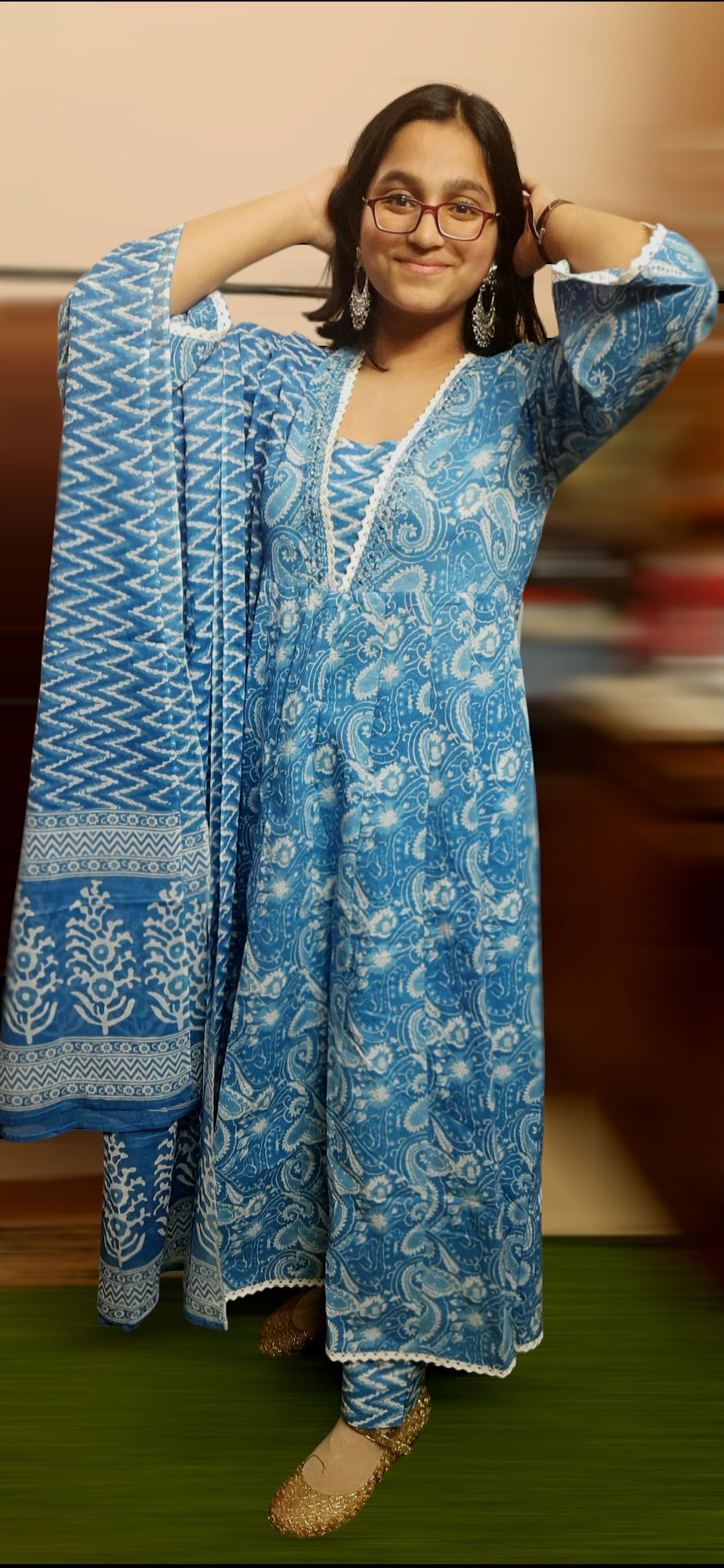 Thumbnail: Cotton Hand Block Print Anarkali Suit Set for Women with Dupatta 