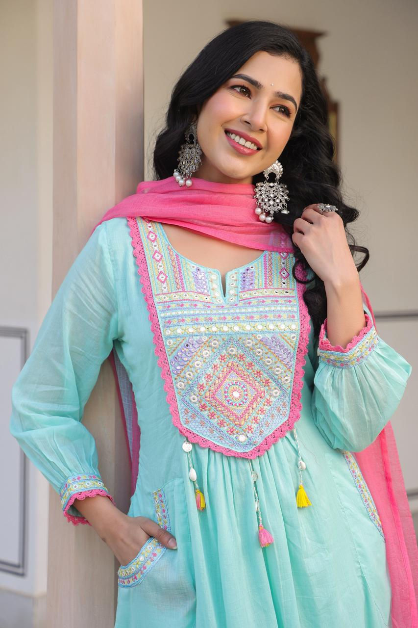 Thumbnail: turquoise colour suit
