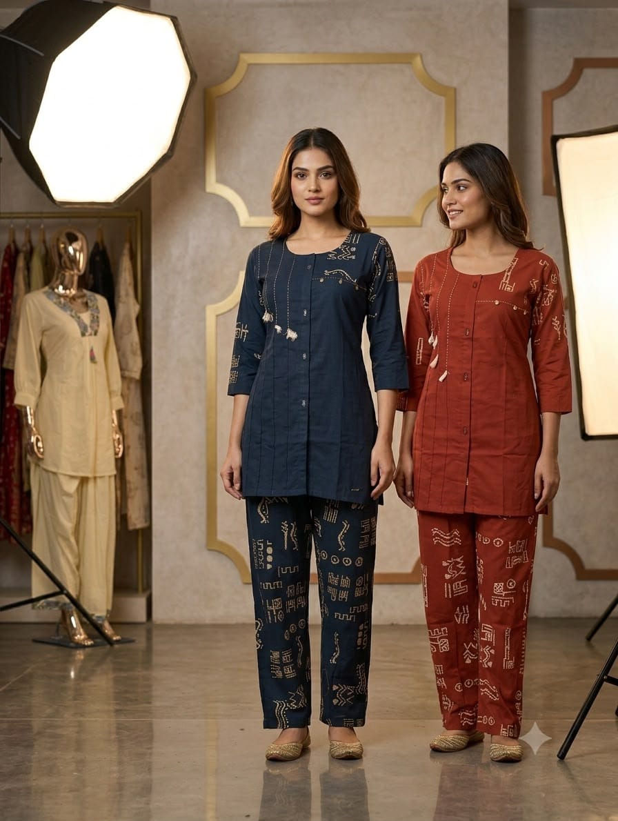 Thumbnail: Dobby Cotton Co Ord Set for Women with Mirror Work | Aradhya Designer Collection