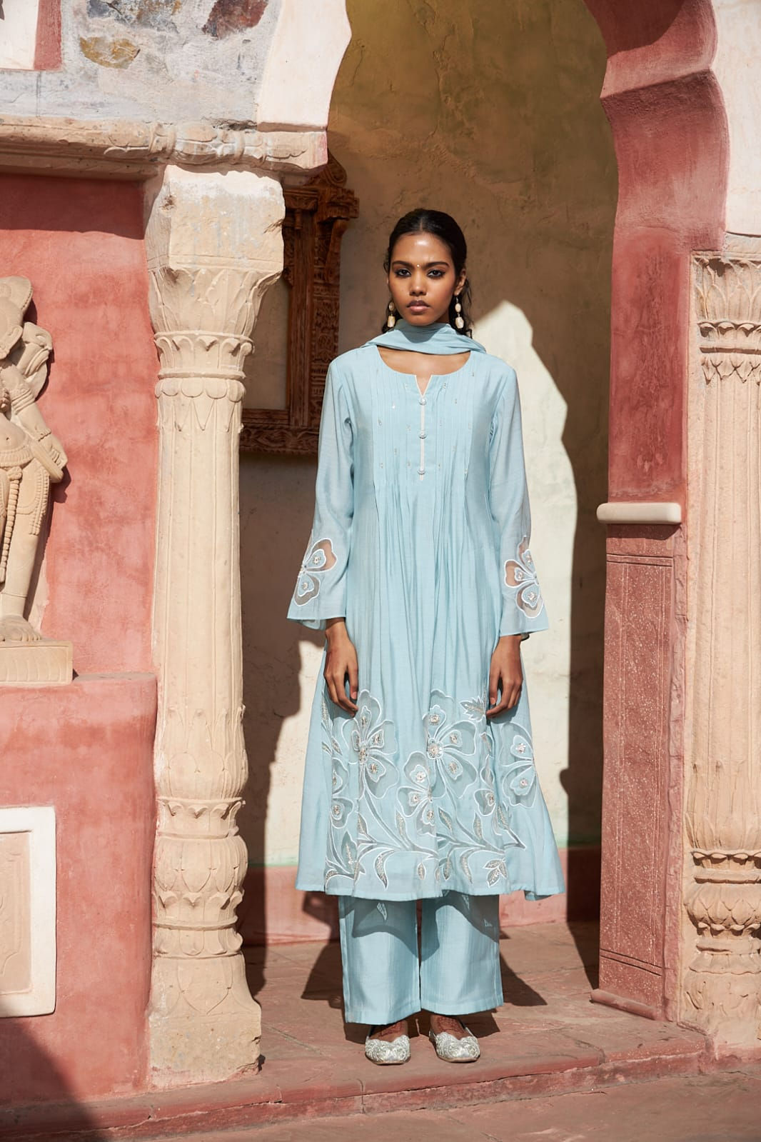 Mul Chanderi suit for women party wear with heavy embroidery and dupatta