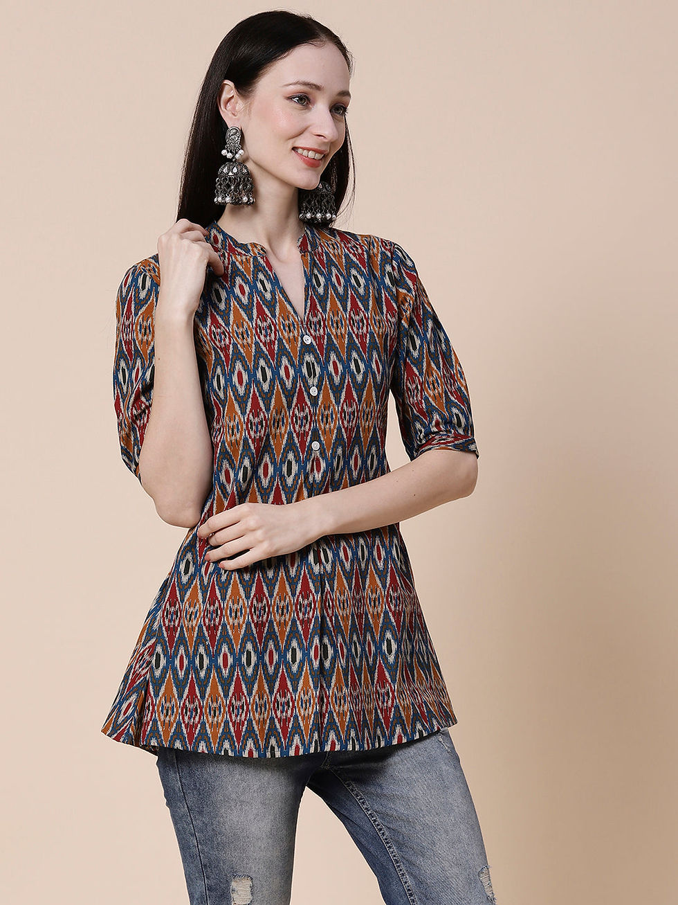 Thumbnail: Ethnic Ikkat Prints 
A line short Kurti/top