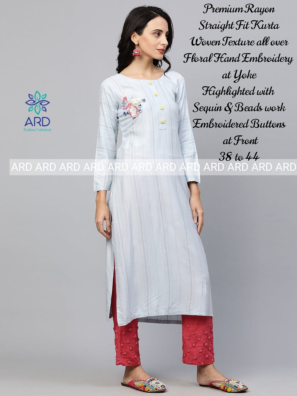 Thumbnail: Hand Embroidered kurta with buttons
