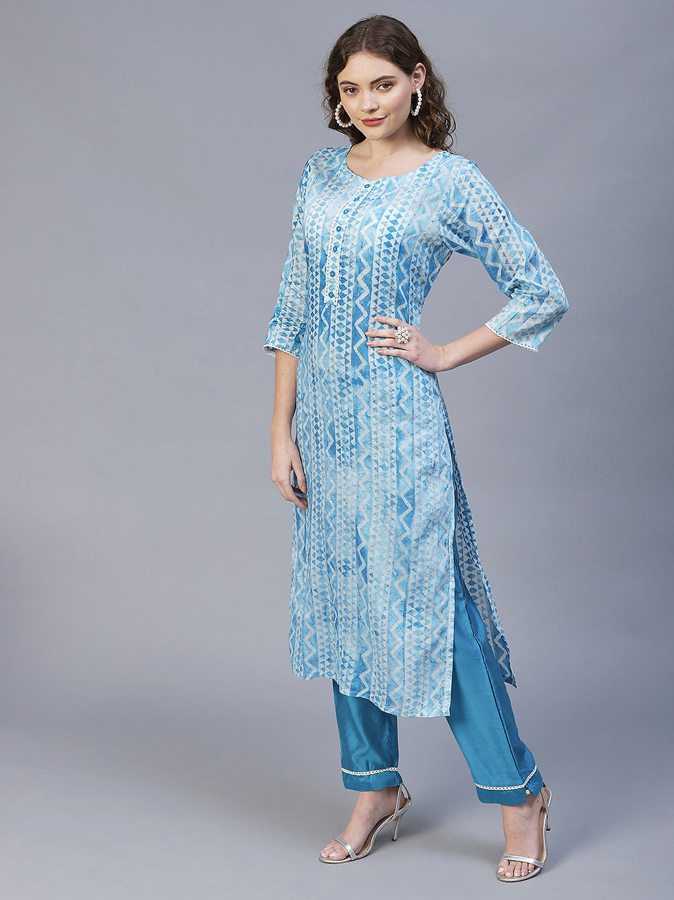 Thumbnail: Chanderi Kurta Set for Women | Hand Embroidered Straight Fit Kurta pant dupatta 