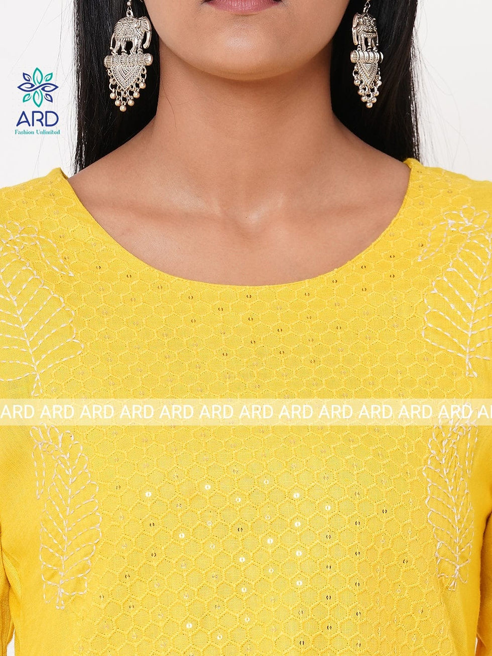 Thumbnail: Slub Rayon Kurta with sequence and kantha  work