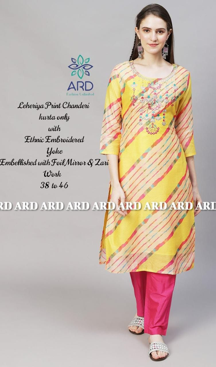 Thumbnail: Beautiful Ethnic Yellow lehriya readymade Kurti Perfect Haldi look