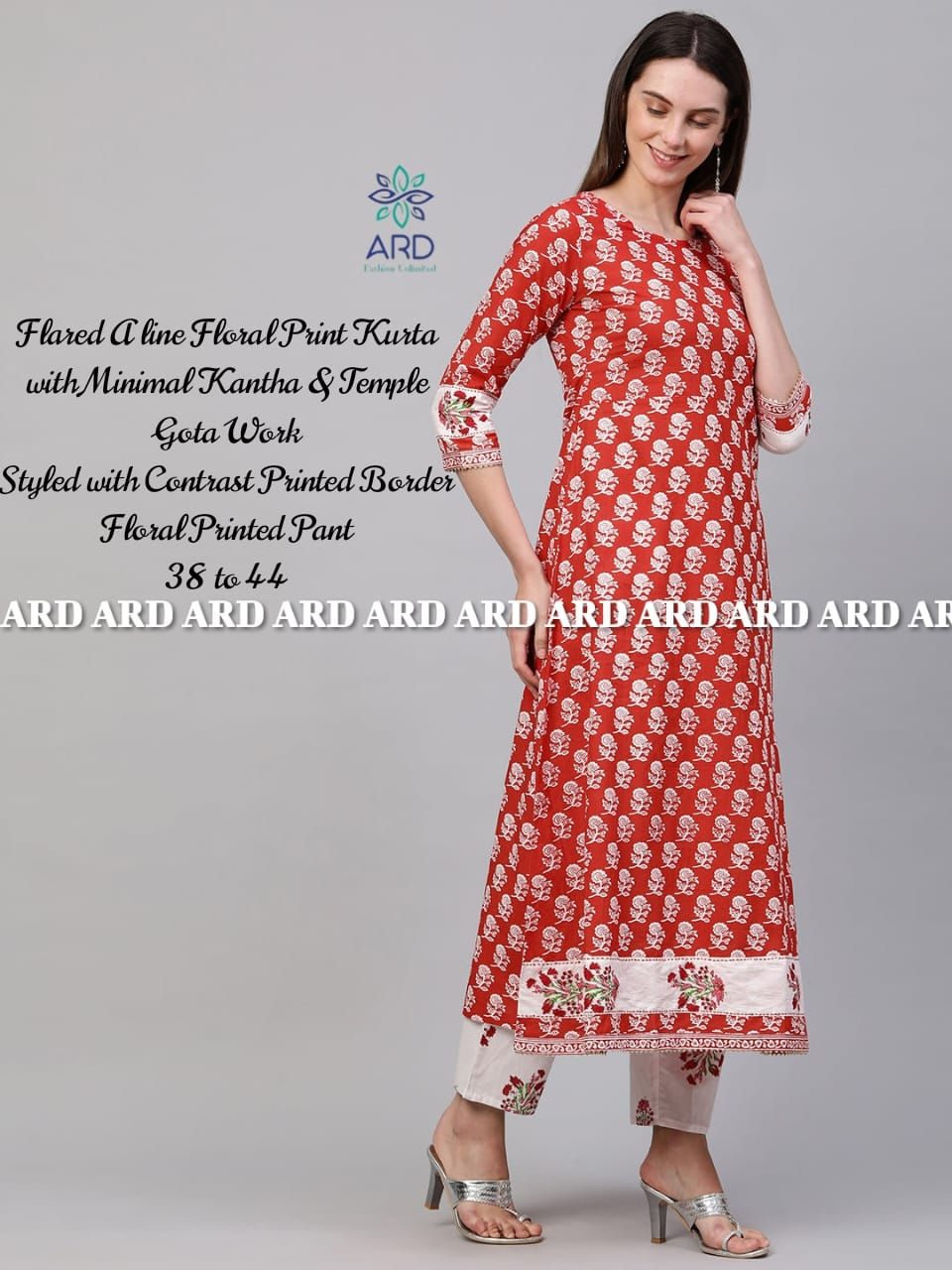 Thumbnail: Floral Print Cotton Kurta with Pants