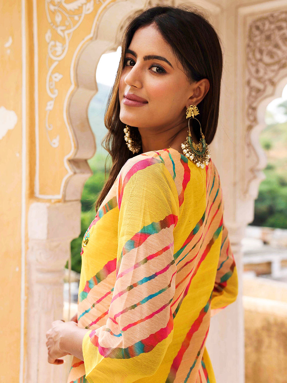 Thumbnail: Beautiful Ethnic Yellow lehriya readymade Kurti Perfect Haldi look