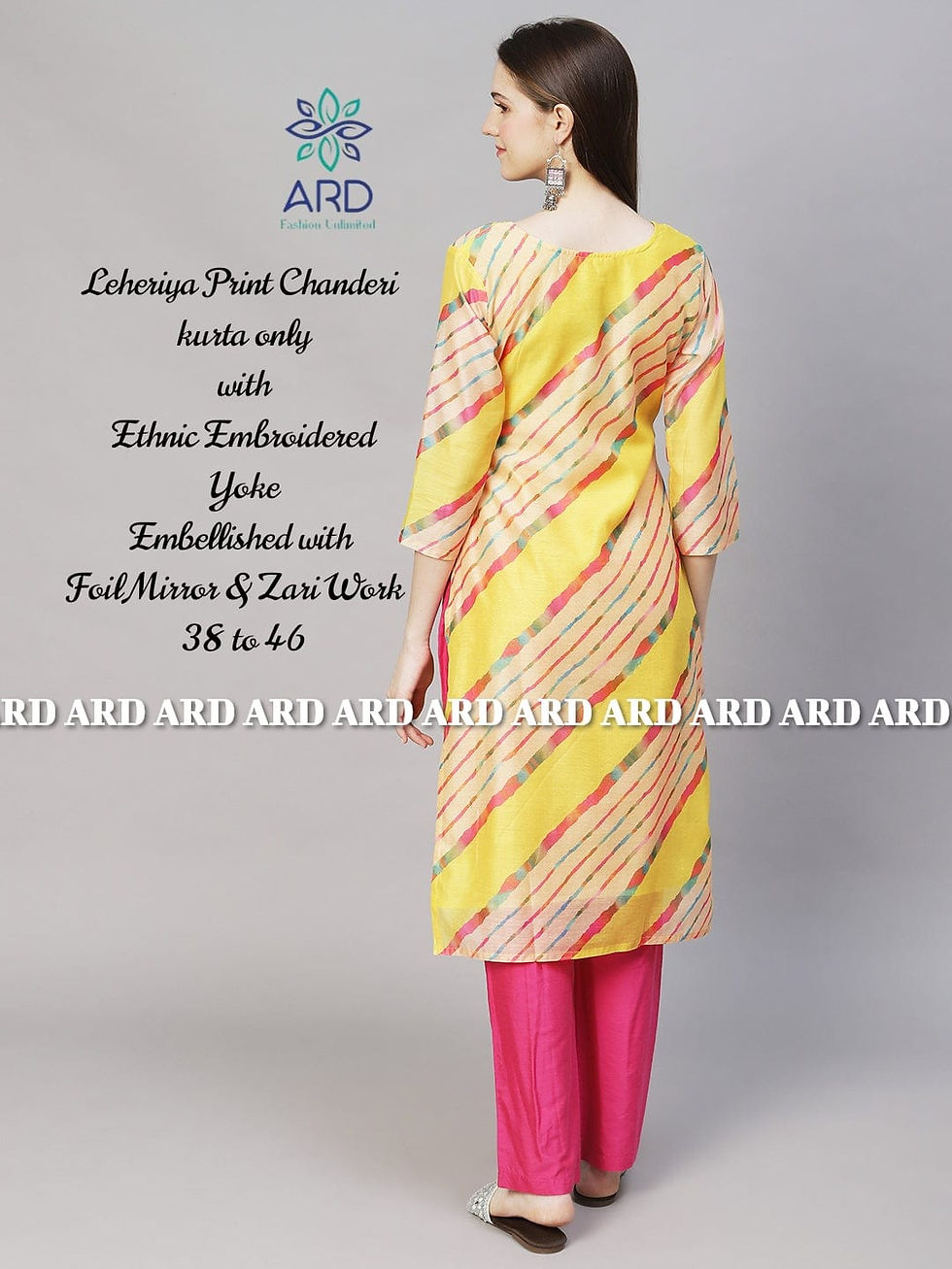 Thumbnail: Beautiful Ethnic Yellow lehriya readymade Kurti Perfect Haldi look