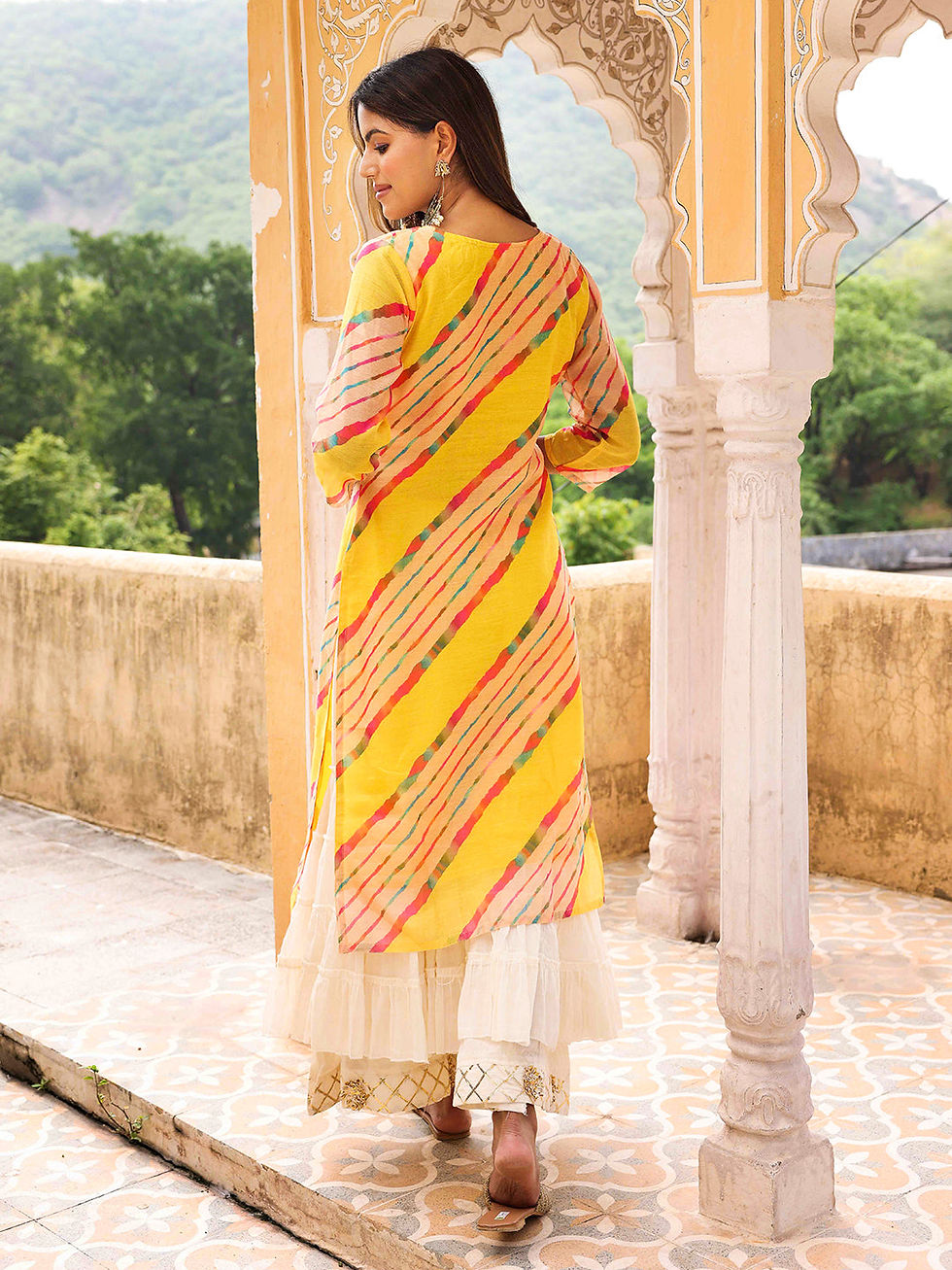 Thumbnail: Beautiful Ethnic Yellow lehriya readymade Kurti Perfect Haldi look