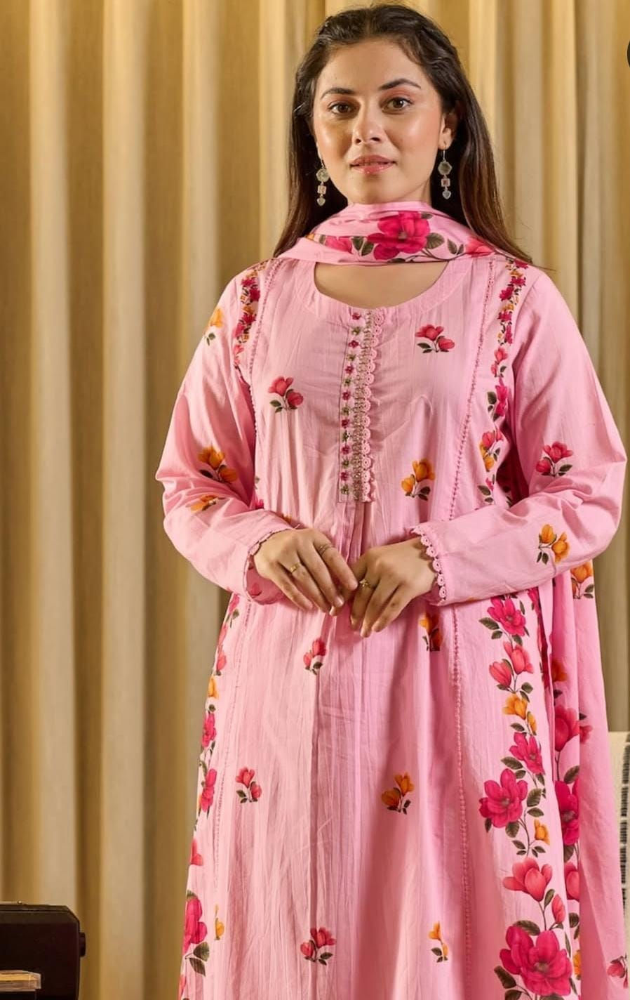 Thumbnail: Floral Print Mul Cotton Suit-Ethnic Wear for Women