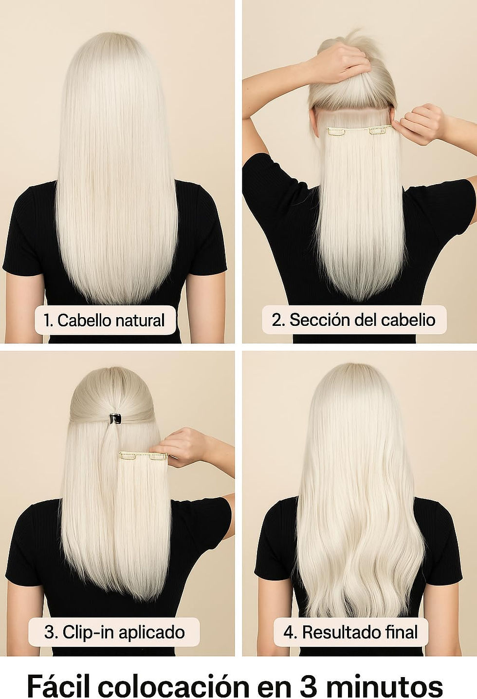 Miniatura: Extensiones de Pelo Remy Natural Clips – 50 cm, 80 g, 7 Piezas (#60B Ice Blonde)
