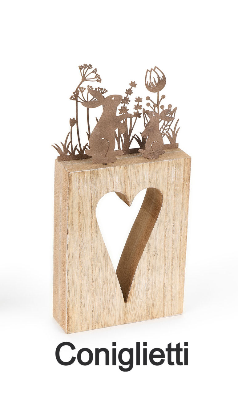 Miniatura: Cuore legno con decorazioni in metallo cortén