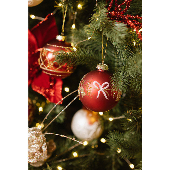 Miniatura: Palla di Natale sfera rosso opaco in vetro con scatola - La Giostra di Amelie