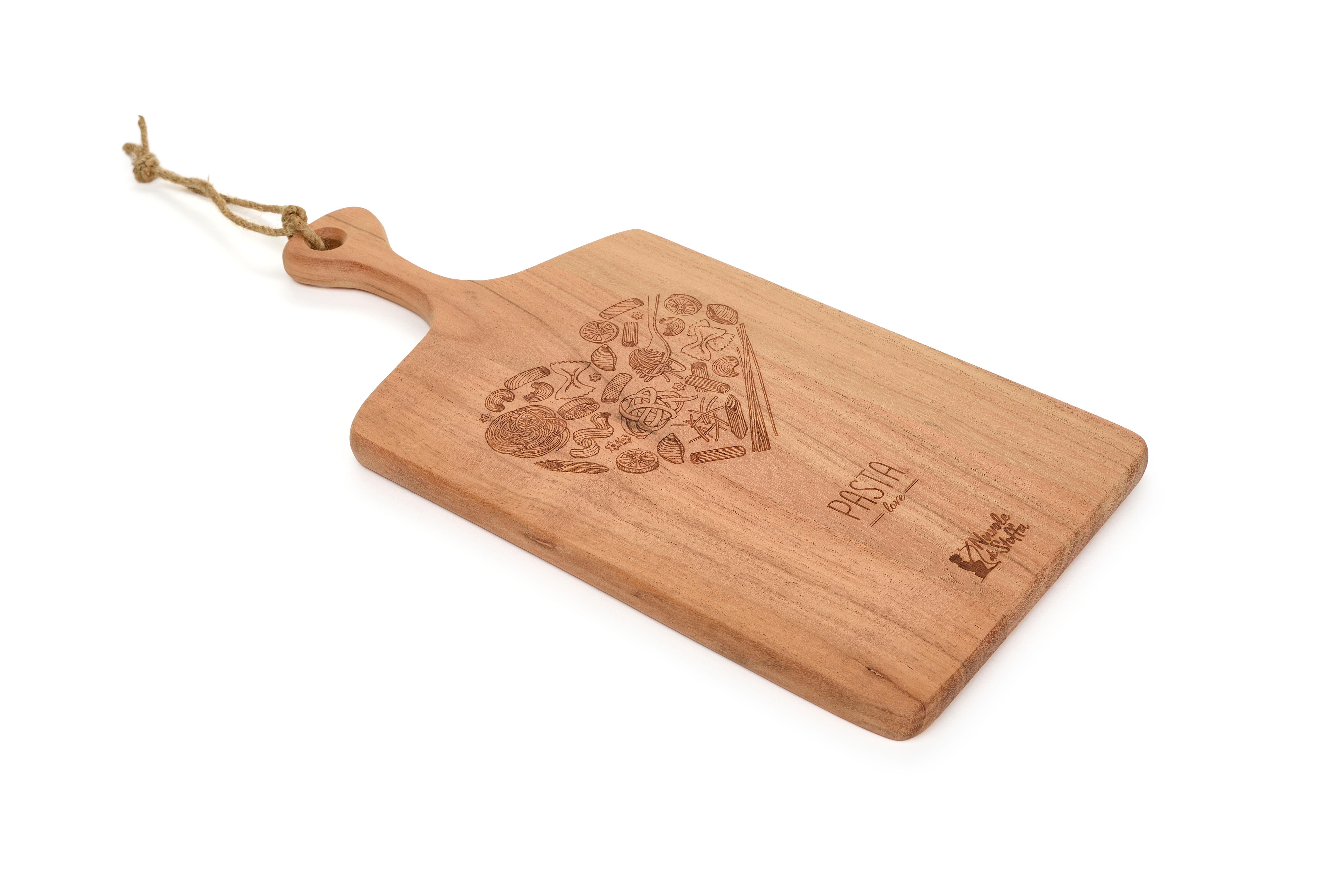Tagliere in legno di Acacia decorato con cuore e scritta "Pasta Love"