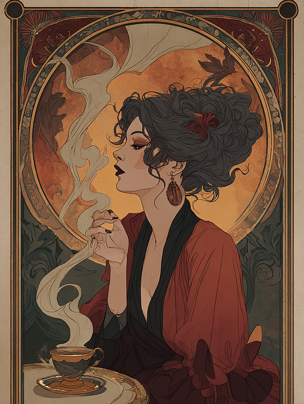 arcanecharms_woman_tea_leaf_reading_decorative_frame_art_nouv_1d9d603f-df71-4391-aff9-0989