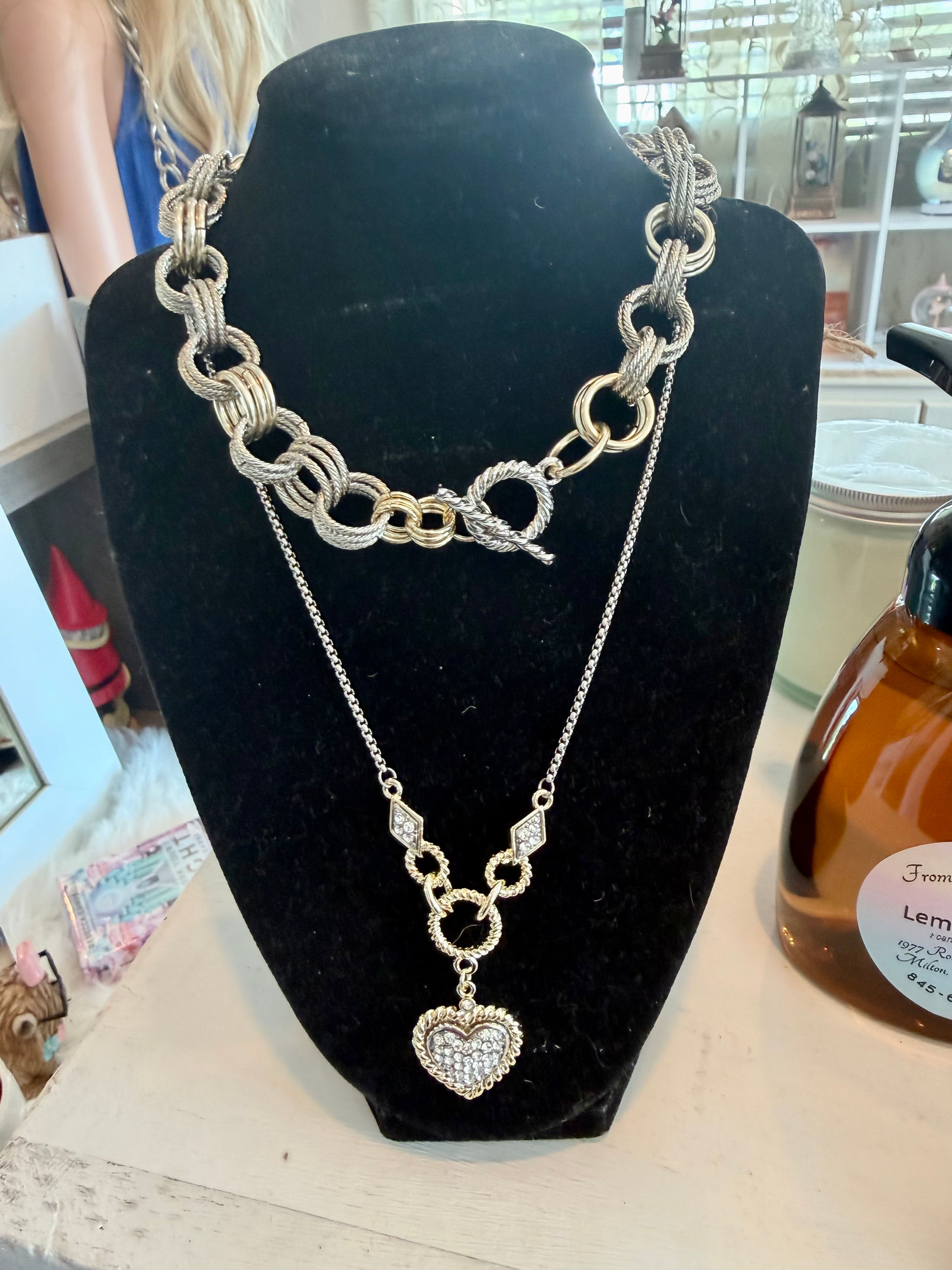 Long heart necklace with bling