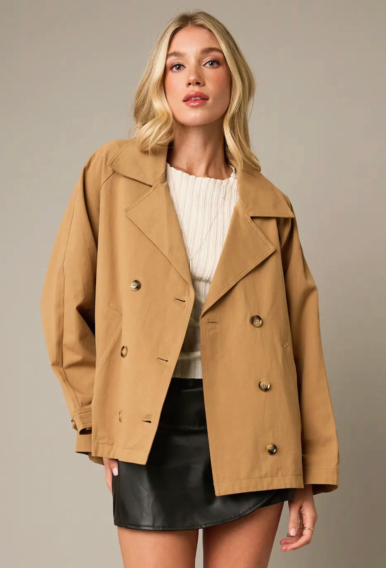 Camel spring short trench coat