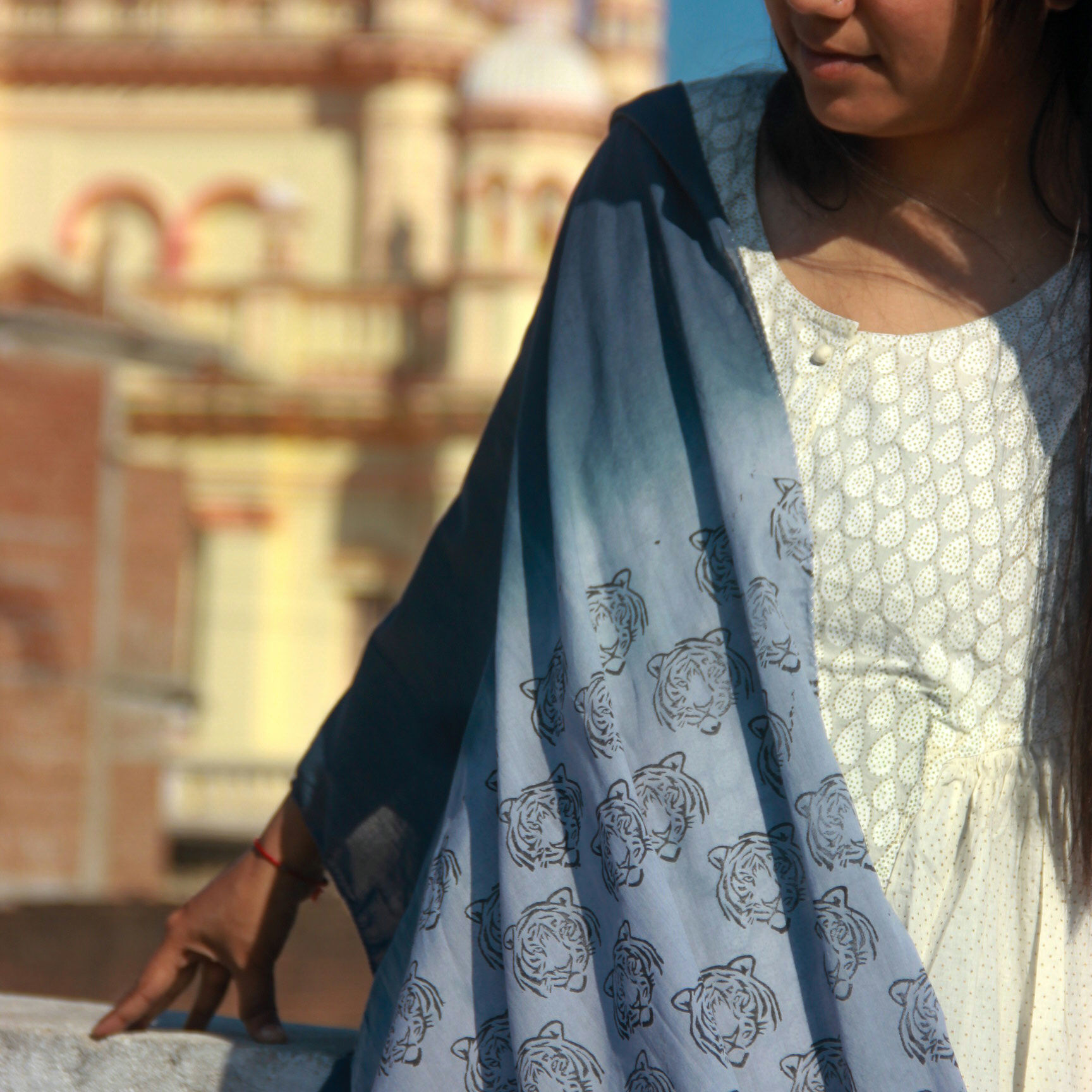 Tiger Face Block Printed Stole