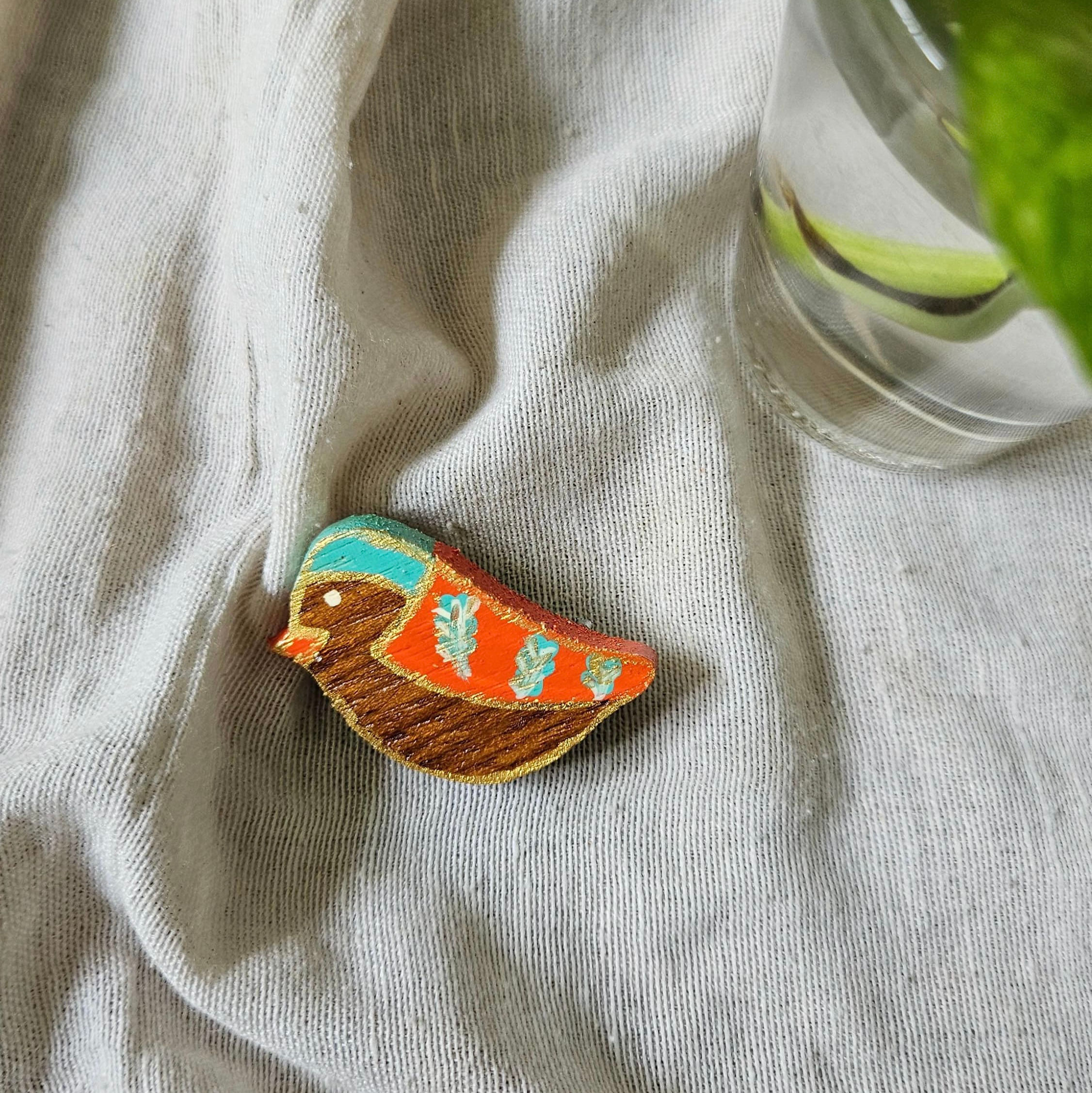 (Nanhi chidiya)hand painted bird wooden brooch