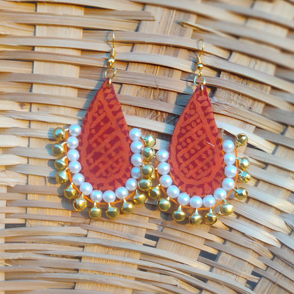 Bagh Print Earrings-Rust Orange