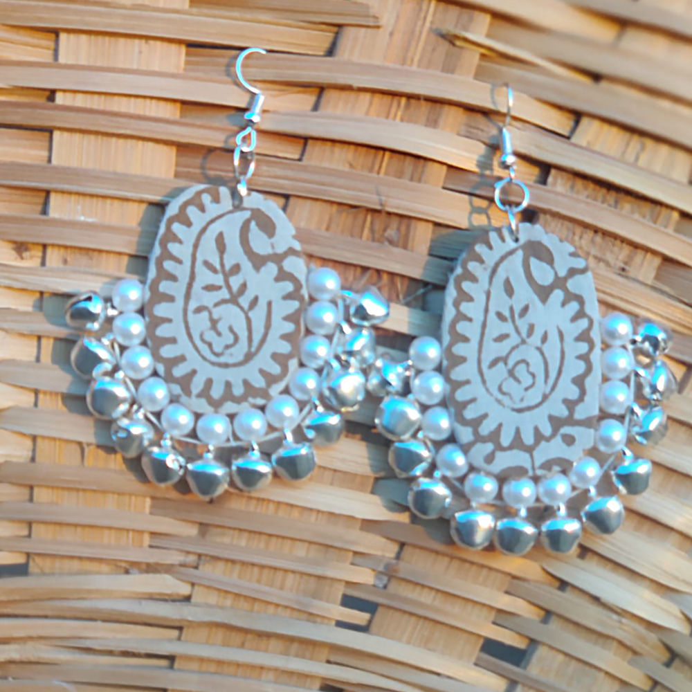 Bagh Print Earring-White