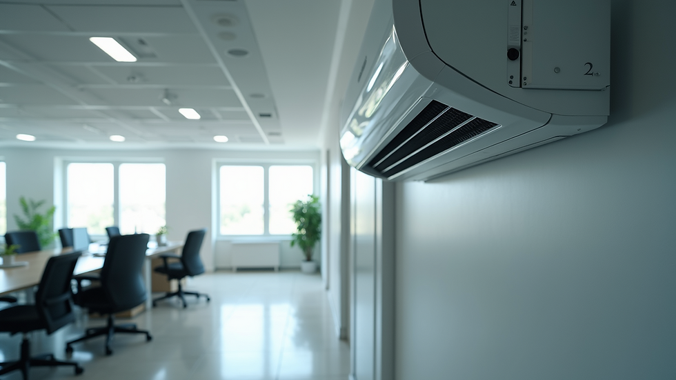 High angle view of a modern office with a heating and cooling system