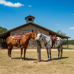 Saddled horses at the hitchin’ post, reflectin’ the roots and adventure behind my country tunes.