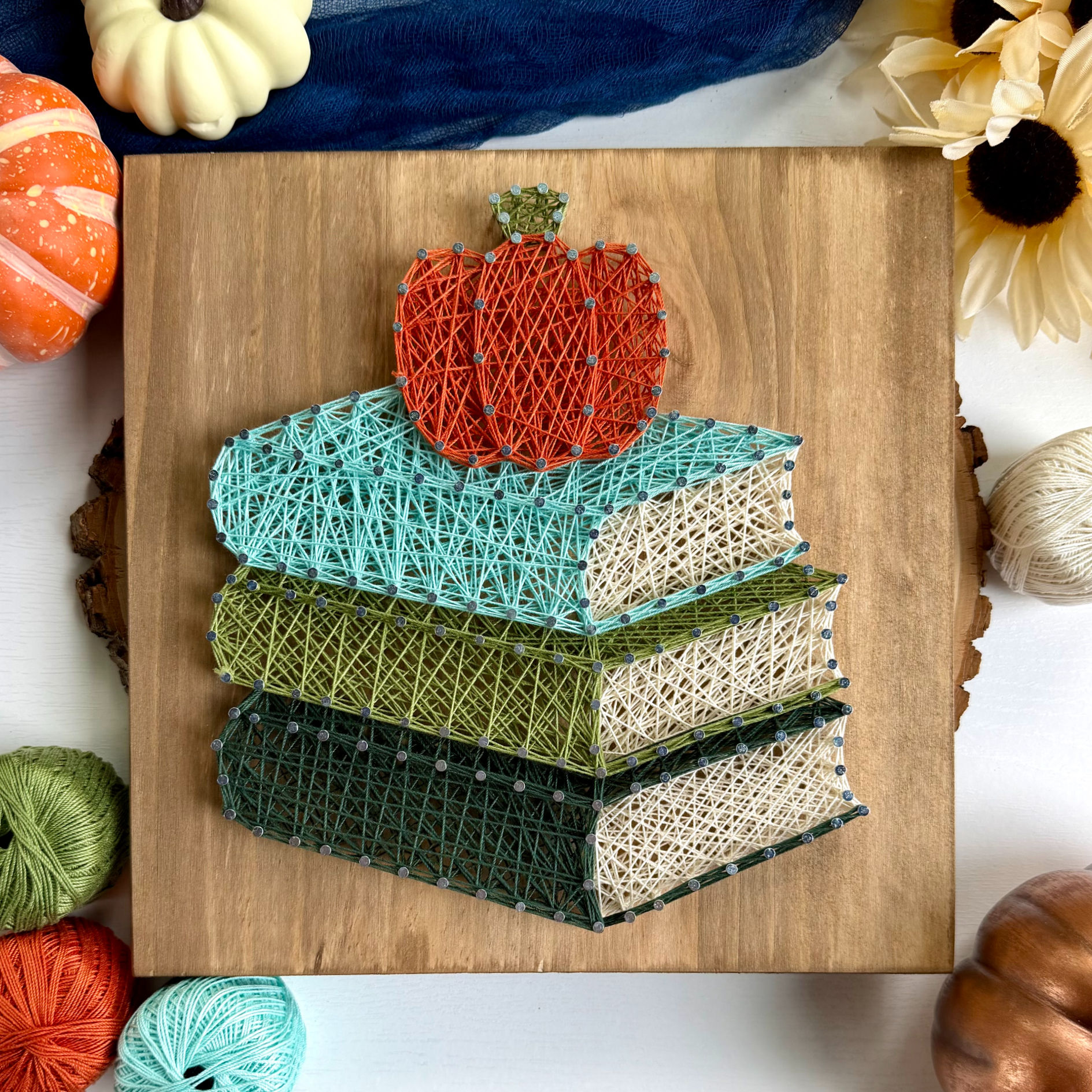 Cozy Chapters Book Stack String Art – 10" Handmade Fall Reading Décor