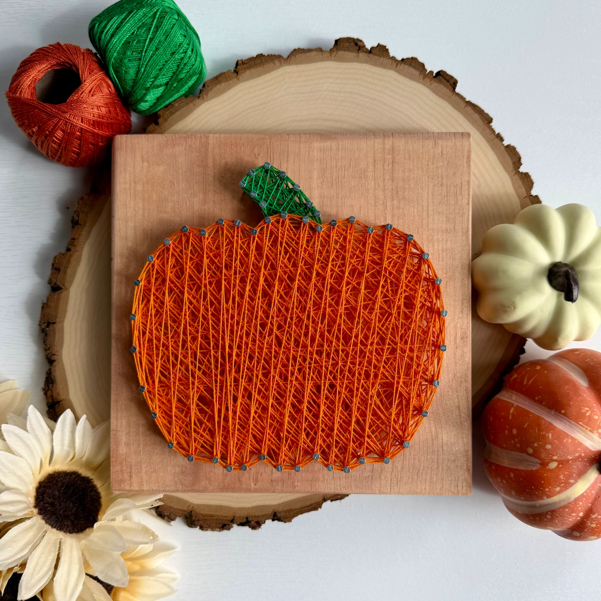 Small Pumpkin String Art – 7.25" Handmade Fall Wood Décor
