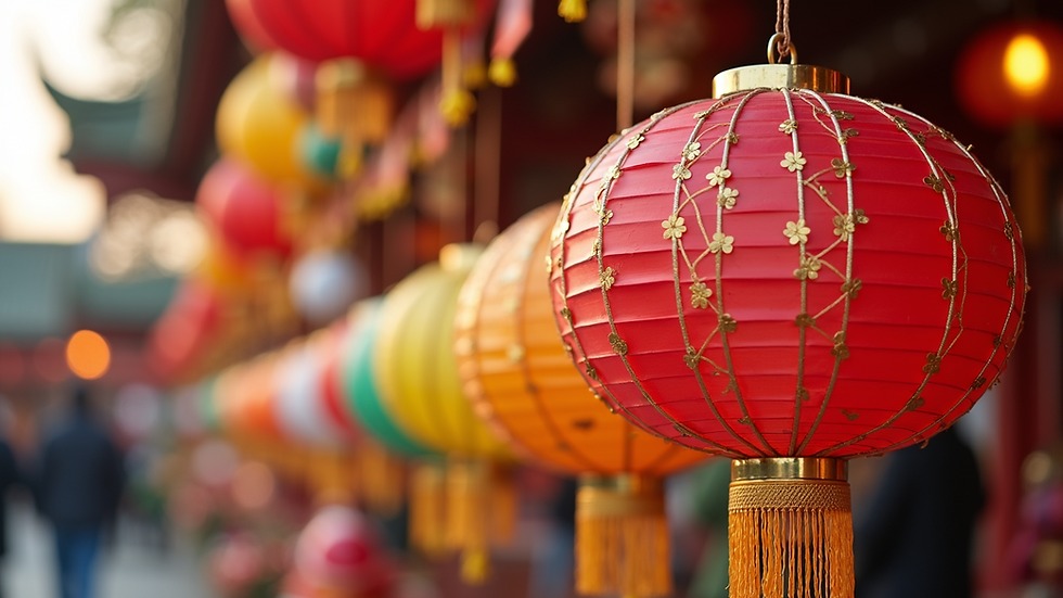 Close-up view of colorful festival decorations in the park