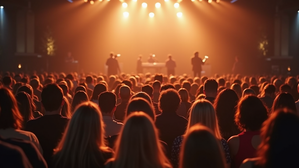 Eye-level view of a community gathering for a Christian music event