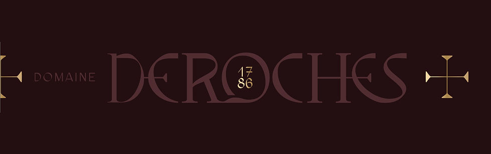 Domaine viticole, vin, deroches, monogramme, logo, vignoble, corbières, vigne, identité visuelle, pourpre, or