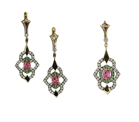 Серьги подвеска Шпинель Гранаты и Бриллианты