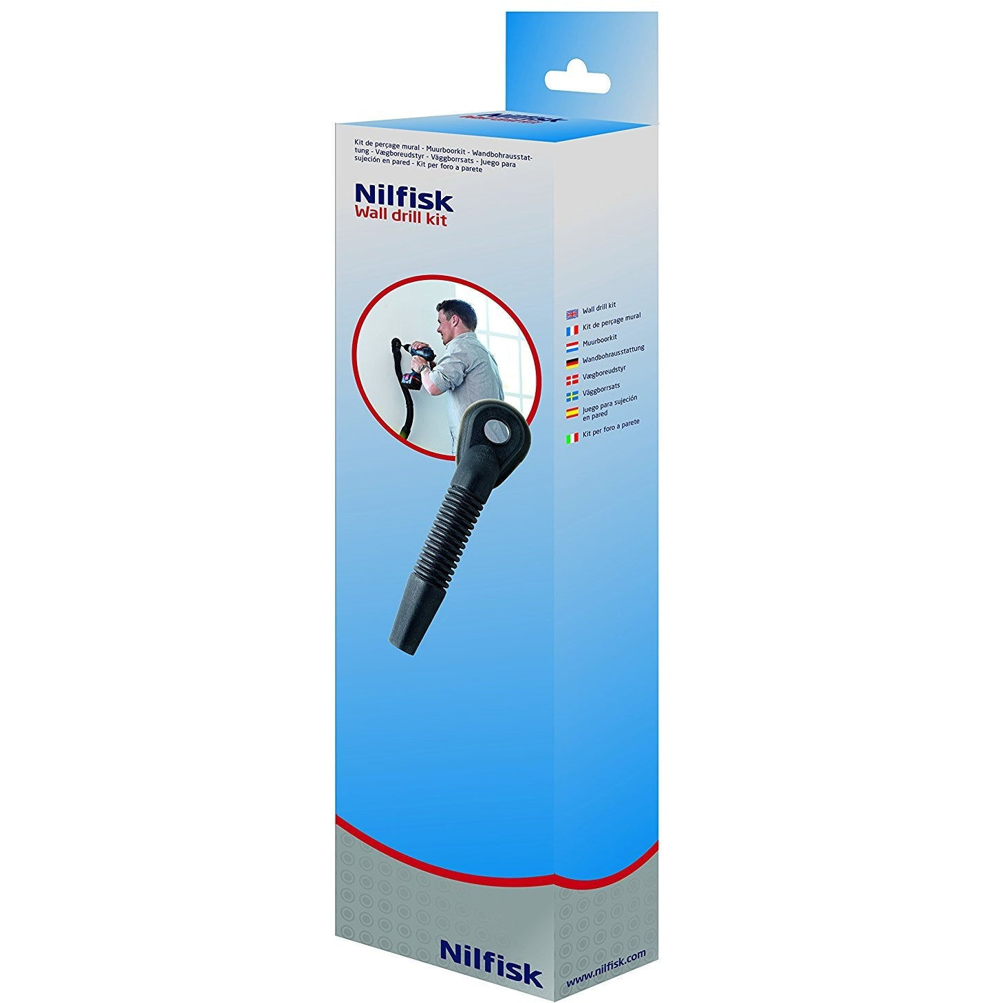 Nilfisk wall drill adaptor fits all Nilfisk machines and also universal fit to most brands of vacuum cleaner if friction fit