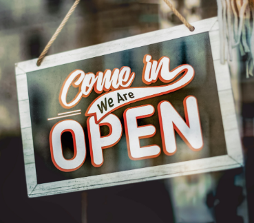 Board with Open Text on Window