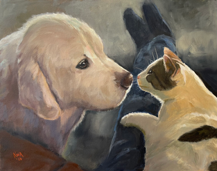 Dog & Cat - oil painting, pet portrait commission
