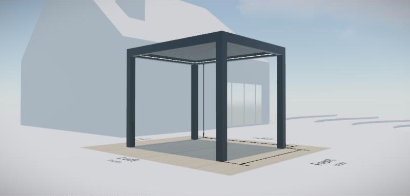 3D Studio view of the pergola with the LED loop lit around the top of the frame