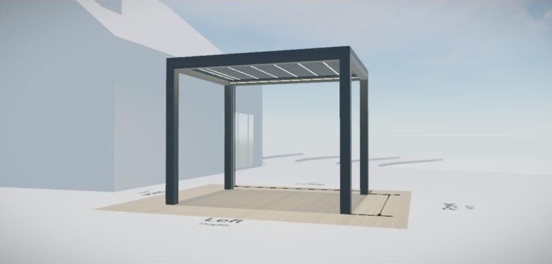 3D Studio view of a freestanding pergola with an anthracite frame