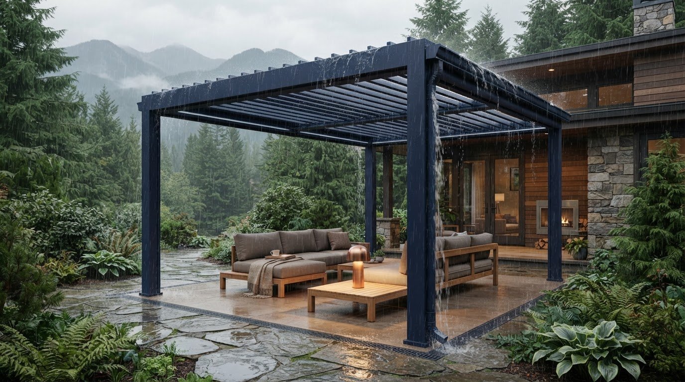 Adjustable Louvered Pergola Roof: How It Works and Directs Rain