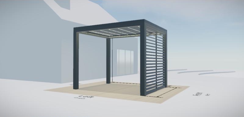 3D Studio view of aluminum louver shutter panels on one side
