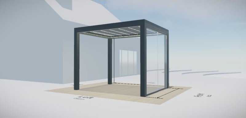 3D Studio view of seamless sliding glass on one side