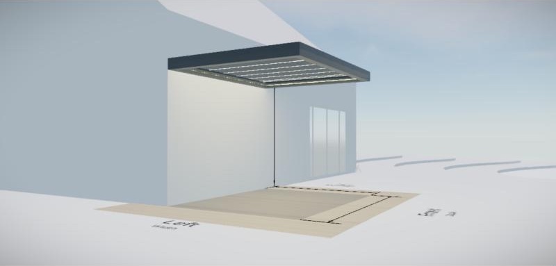 3D Studio view of an integrated pergola roof with no posts