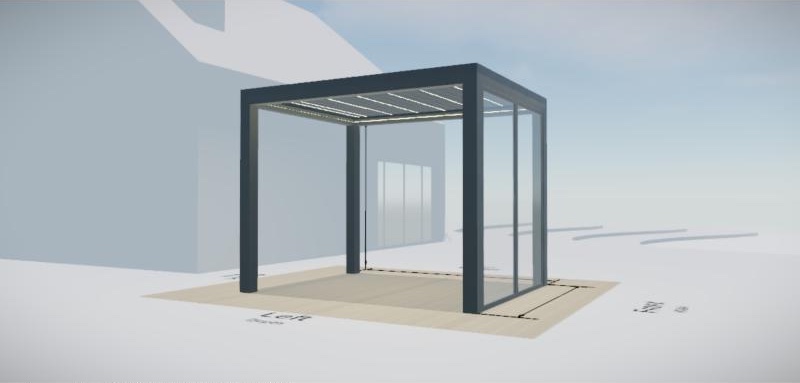 3D Studio view of a fixed glass wall on one side