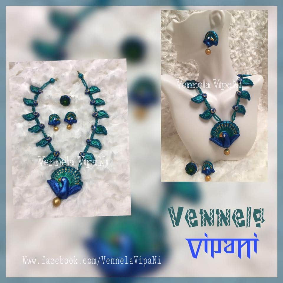 Metallic green, blue, peacock set with beads and glass beads