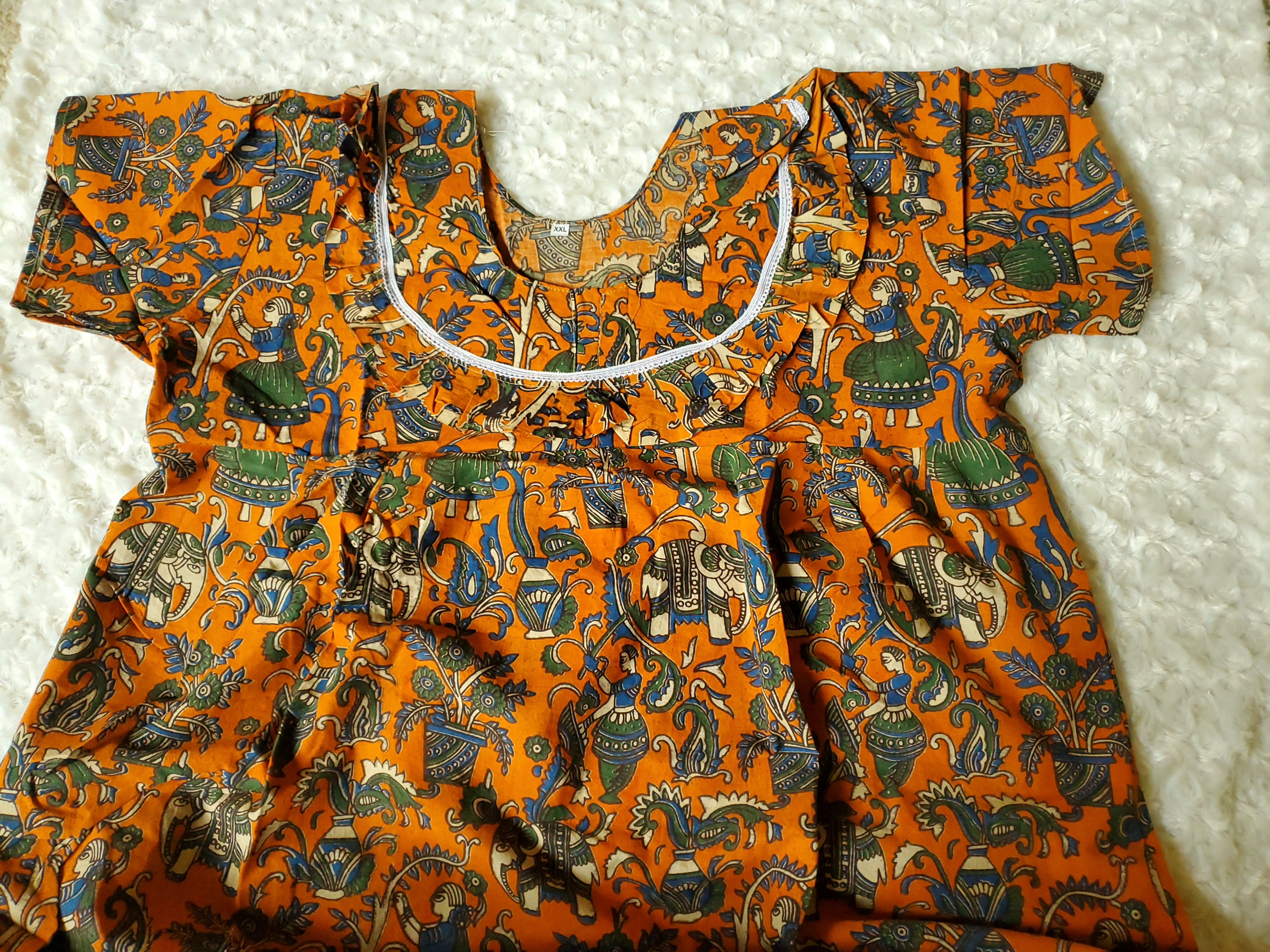 Kalamkari  fabric, natural dyed cotton nightwear