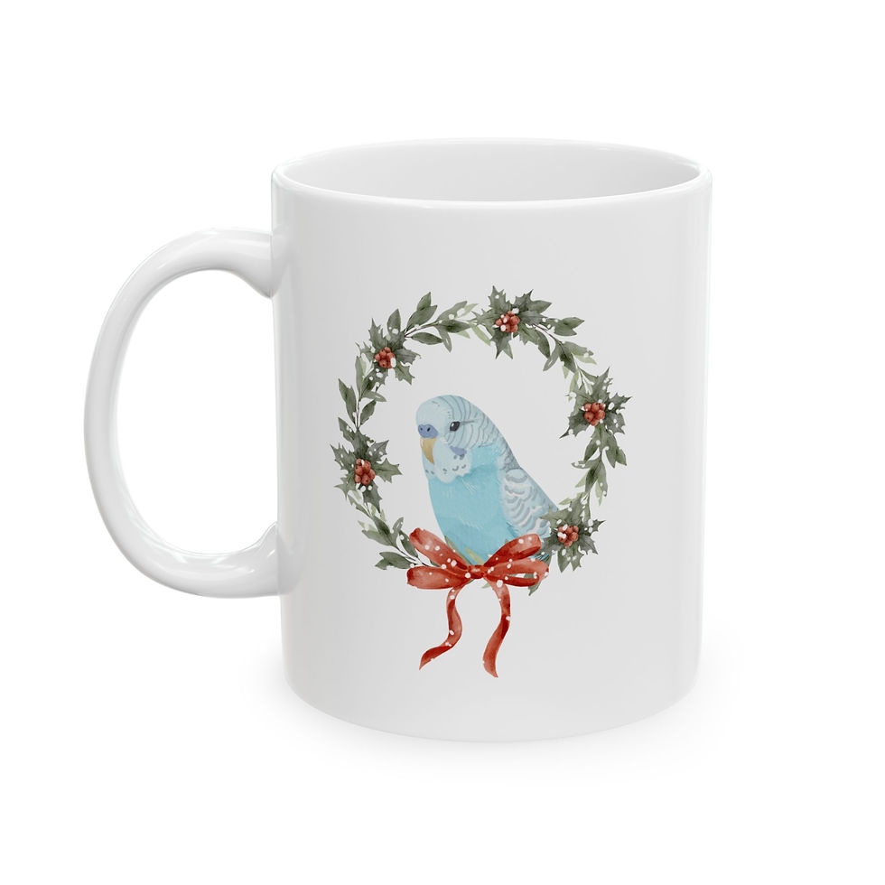 Watercolor Budgie Ceramic Mug (11oz, 15oz) - Holiday Gift for Parrot Owners