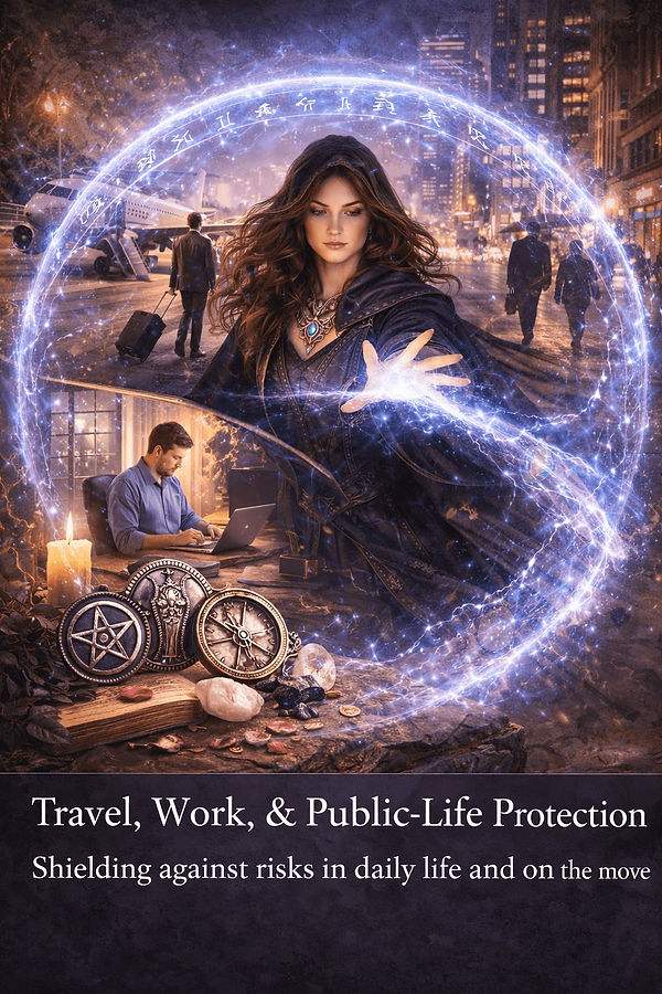 Spiritual protection spell creating a glowing shield for safety during travel work and public life protecting against negative energy and harmful influences